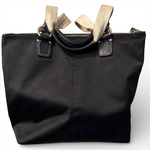 Coach Hampton Black Nylon Leather Trim Tote Bag - Picture 4 of 8